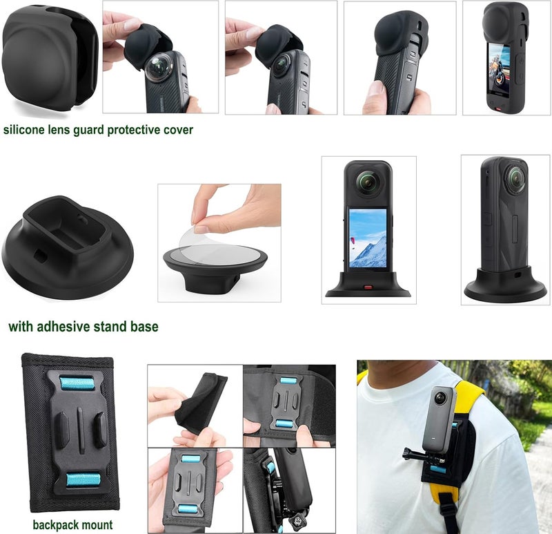 Gurmoir Accessories Kit for Insta360 X5 Camera, Bike Mount/Backpack Mount/Protective Cover Base/Templed Glass Film for Insta360 X5 Camera Outdoor Sports Travel - Image 4